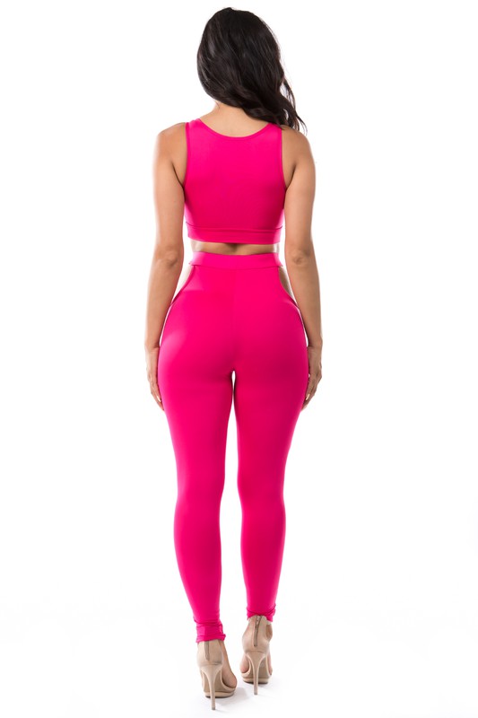 She's the one 2pc set with crop top Neon Pink