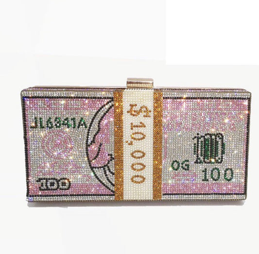 Money Bag Clutch Baby Pink & Gold