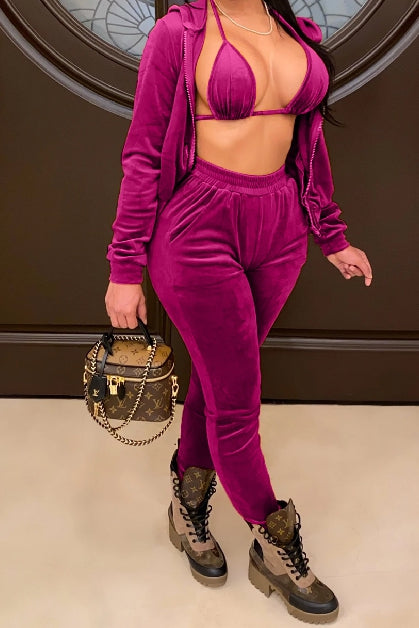 Cash Me Out Purple Velvet 3 piece Set