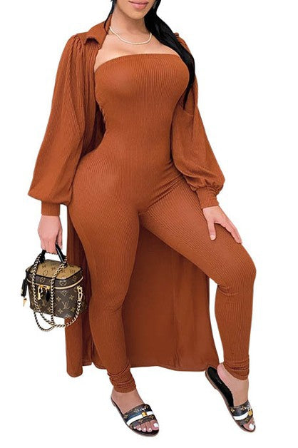 Up all Night Bodysuit Set Camel