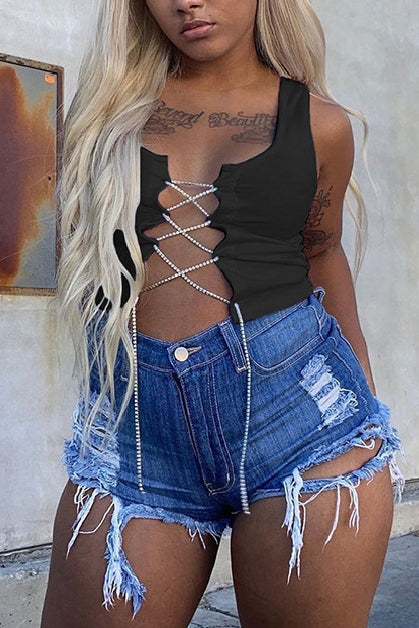 Diamonds are Forever tie up chain tank top